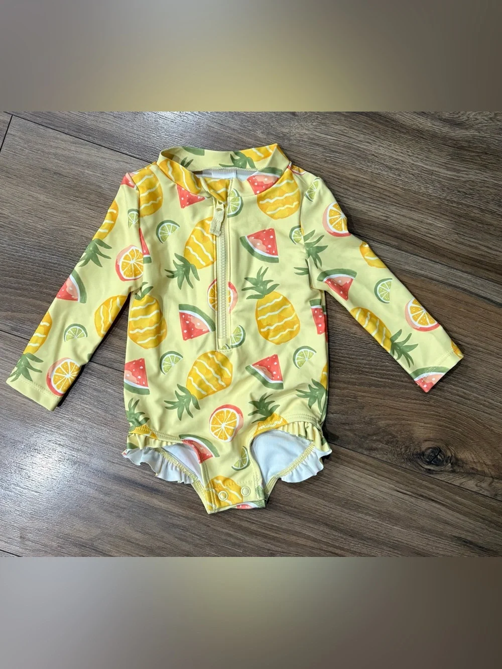 Carter's Yellow Pineapple & Watermelon Long-Sleeve Rashguard One-Piece